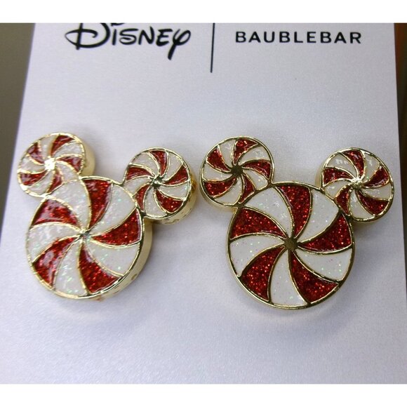 Disney BaubleBar Mickey Mouse Peppermint Candy Cane Stud Earrings - Picture 3 of 4